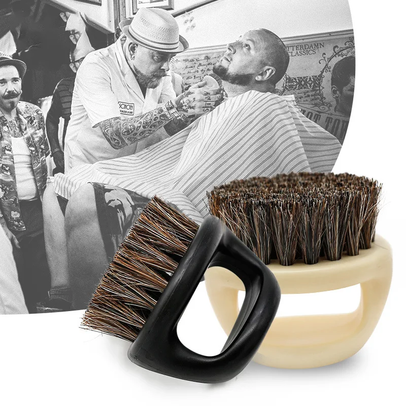 Cepillo de barba de cerdas de caballo de pelo de anillo de Barbería para hombres, cepillo de afeitar portátil, cepillos de barba de barbero, cepillo de limpieza Facial de salón