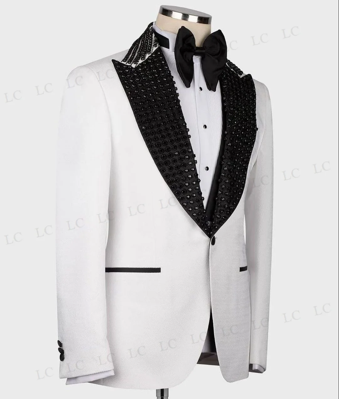 Classic 2 Pieces Men Suits Beads Blazer One Button Pants Tuxedo Diamonds Fashion Party Wear Prom Wedding Groom Plus Size Custom