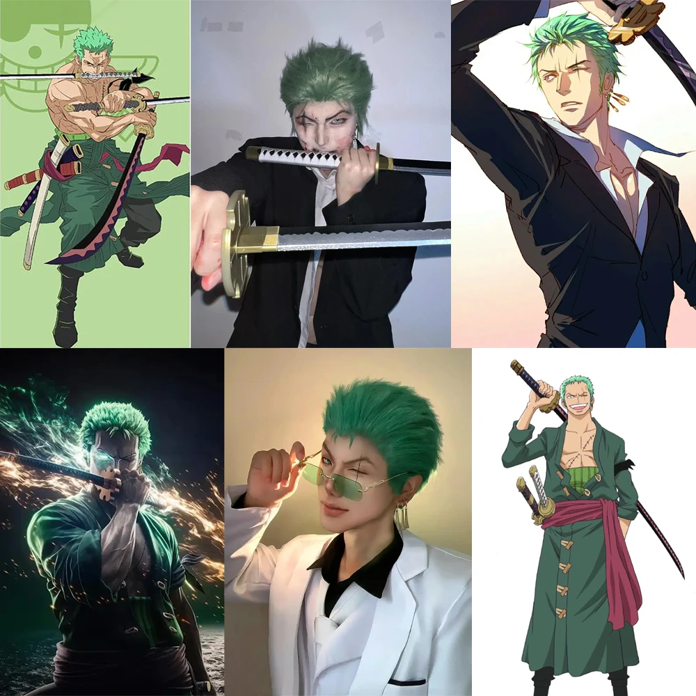شريحة خضراء مقاس 10 بوصة من شعر الرسوم المتحركة Ronoya Zoro Cosplay الاصطناعي مناسبة لشعر مستعار لعب الأدوار اليومي في الهالوين #6