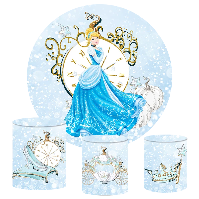 

Disney Princess Cinderella Party Background Decors Round Customized Backdrop Children's Birthday Decoration Wedding Banner