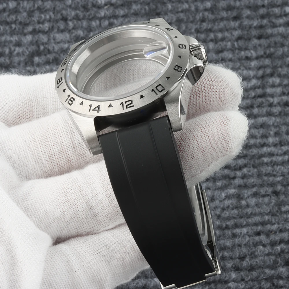39mm Fit Explore 2 Case Solid Bezel Sapphire Glass Fit NH34 NH35 NH36 Automatic Movement Waterproof Rubber Strap Bracelet