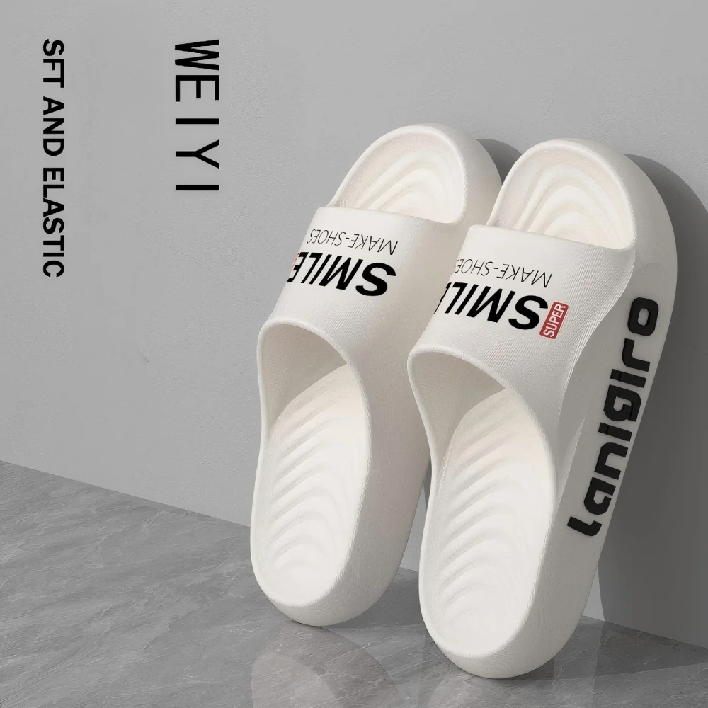 Zapatillas con estampado de letras para mujer, pantuflas de Eva antideslizantes para interior del hogar, baño, verano