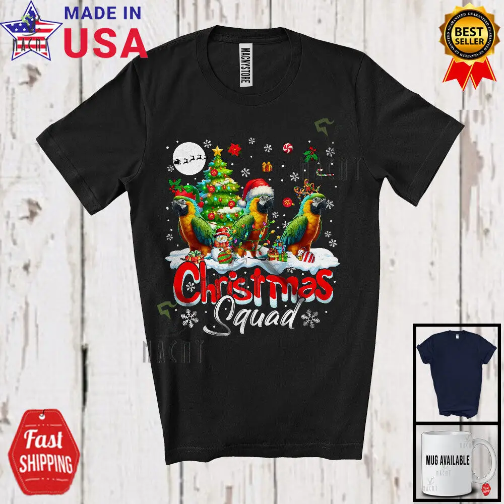 

Christmas Squad; Adorable Parrot X-mas Tree Snowing; Parrot Bird Family T-Shirt