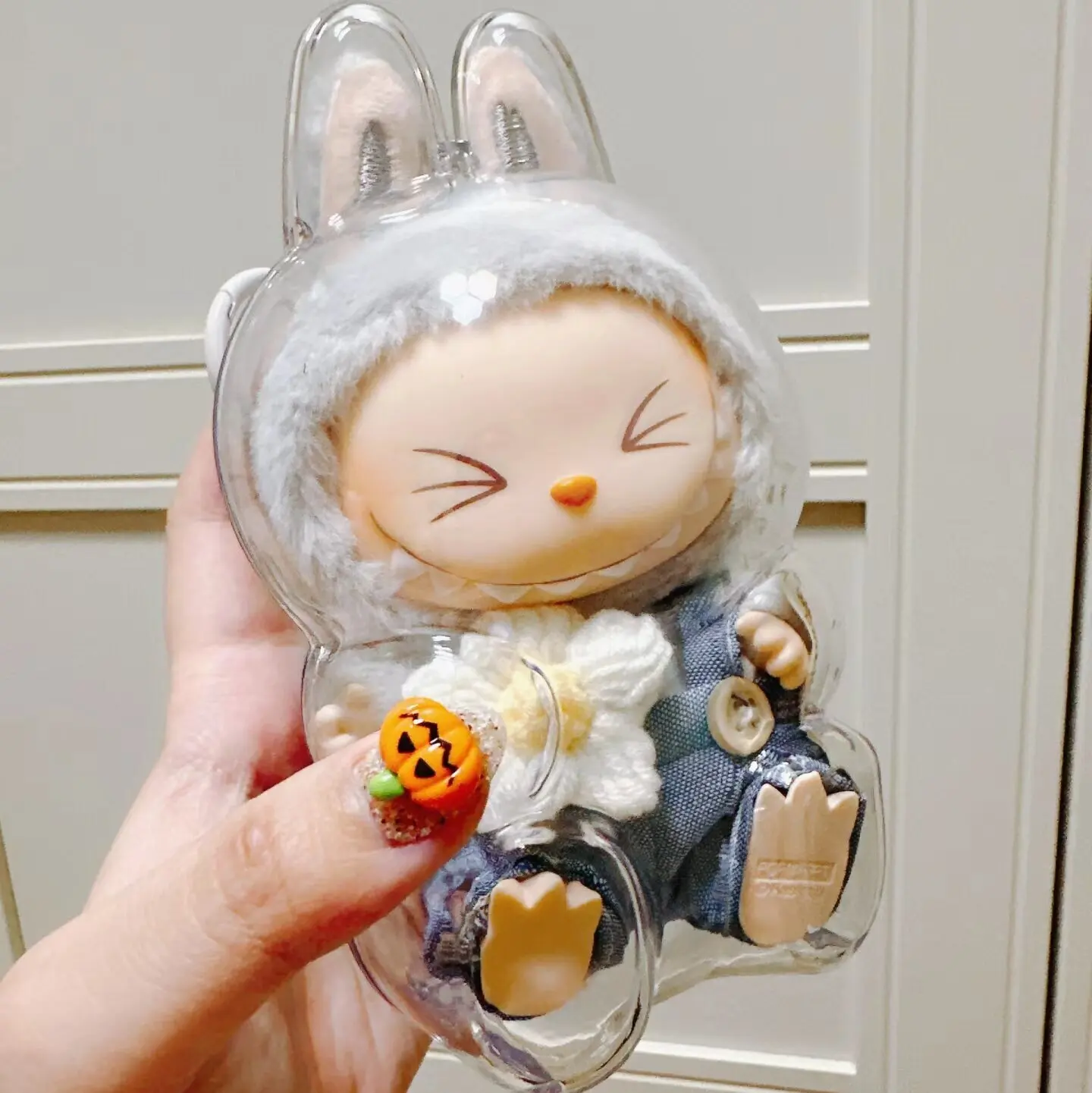 For 17cm Labubu V2 V1Plush Idol Doll Transparent Protector Case Acrylic Protective Shell  Labubu Protector Case