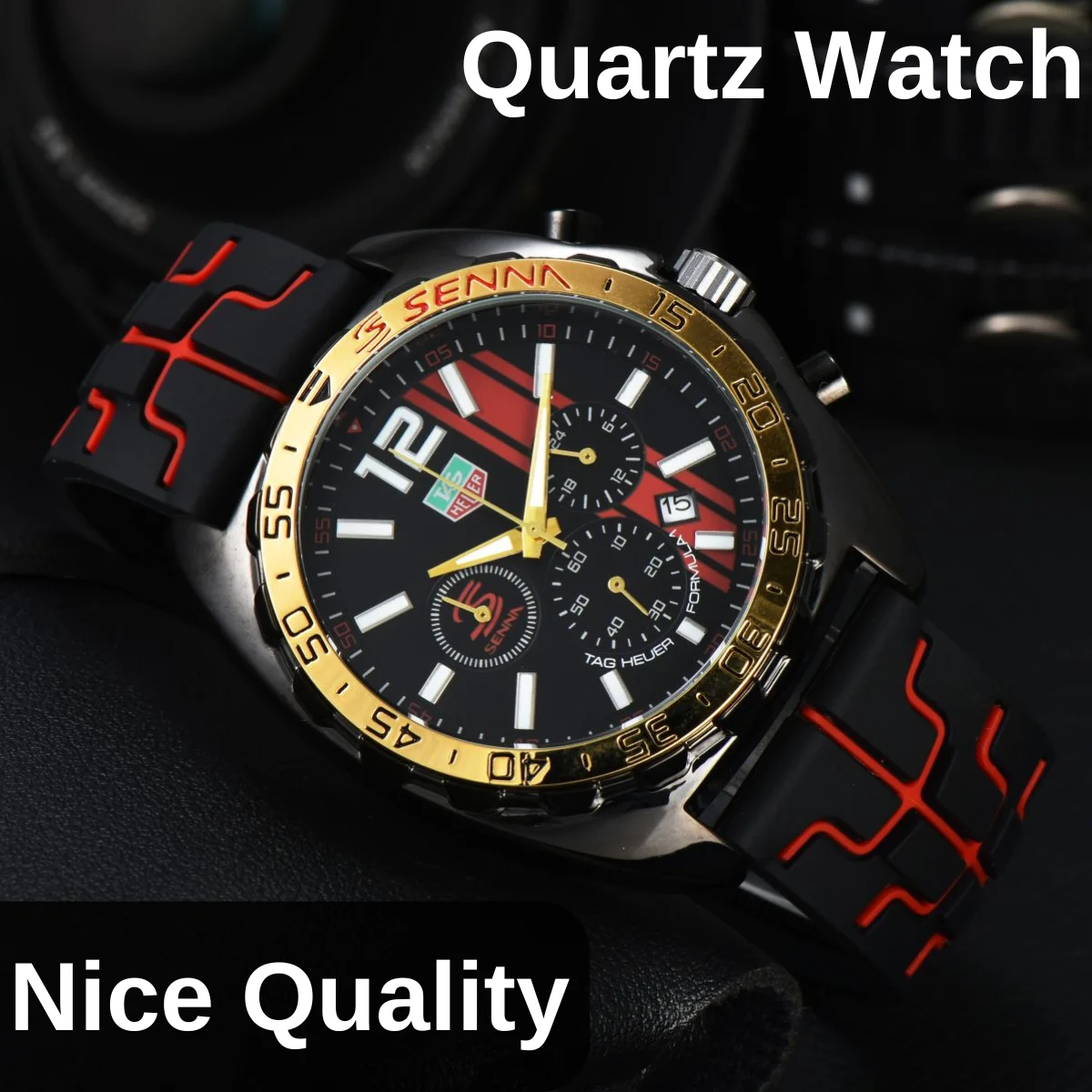 Fashion Mens Qaurtz Watches High Quality Wristwatch Sport Ultra Soft Watch Strap Chronograph Function High Quality Auto Date