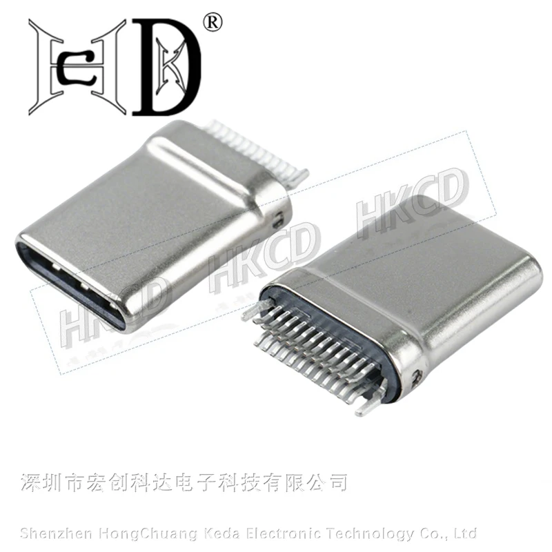 10 piezas USB 3,1 tipo C macho, 24P, USB-C, estiramiento sin costuras, abrazadera de placa PCB, enchufe de 0,8 TYPE-C