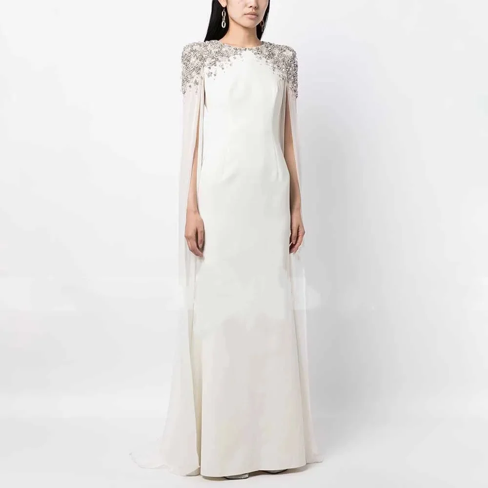 Customized Luxury Evening Dresses Women's Wedding Party Dresses Sheath Formal Gowns Long O Neck Beading