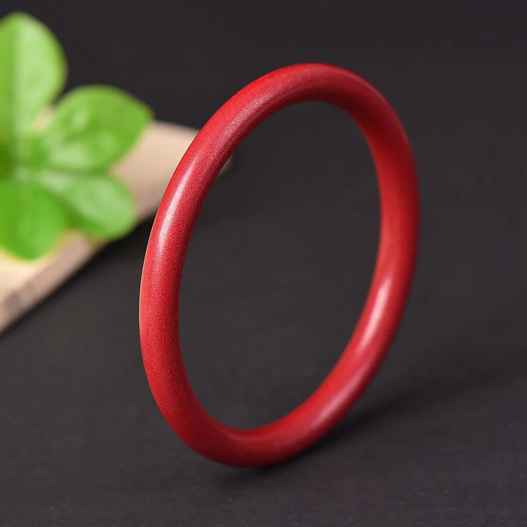 Natural Cinnabar Bangle for Women Thin Round Band Matte Red Gemstone Bracelet Chinese Style Healing Crystal Jewelry Gift 2