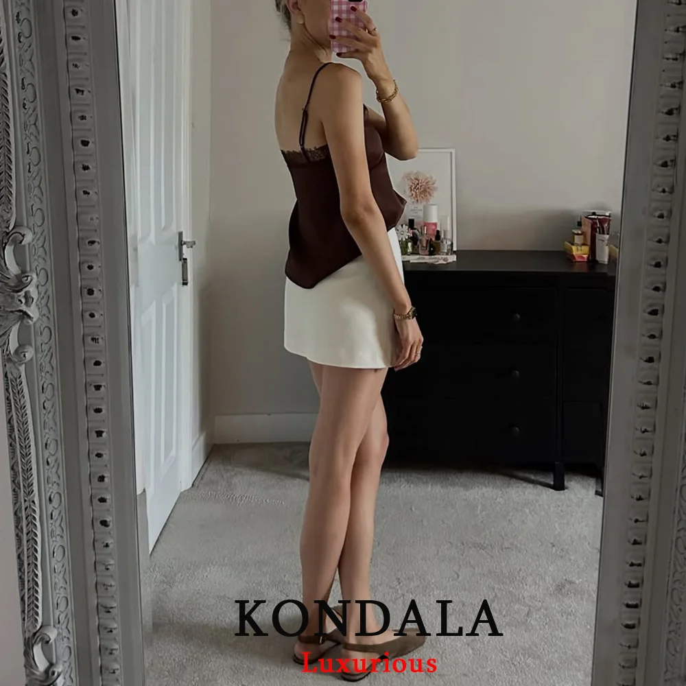 KONDALA-Tops de encaje satinado marrón para mujer, Tops cortos sexys y elegantes con cuello en V y espalda descubierta, Tops de fiesta para Club nocturno de otoño 2025