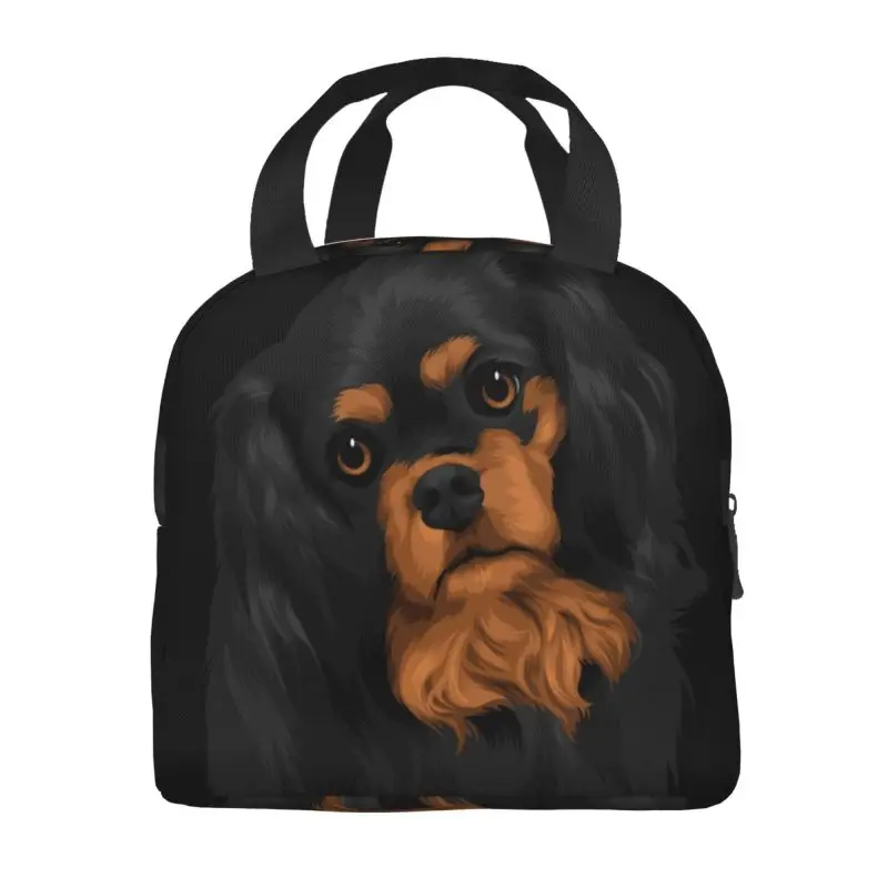 Tilted Black Cavalier King Charles Spaniel Portable Lunch Boxes for Dog Lover Cooler Thermal Food Insulated Lunch Bag Office