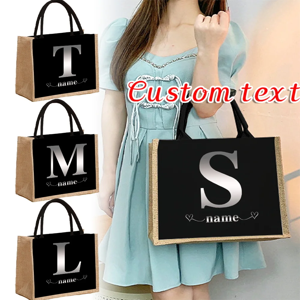 Customizable Name Linen Handbag Linen Handbag Reusable Eco Friendly Grocery Storage Bag Retro Beach Bag Customized Product