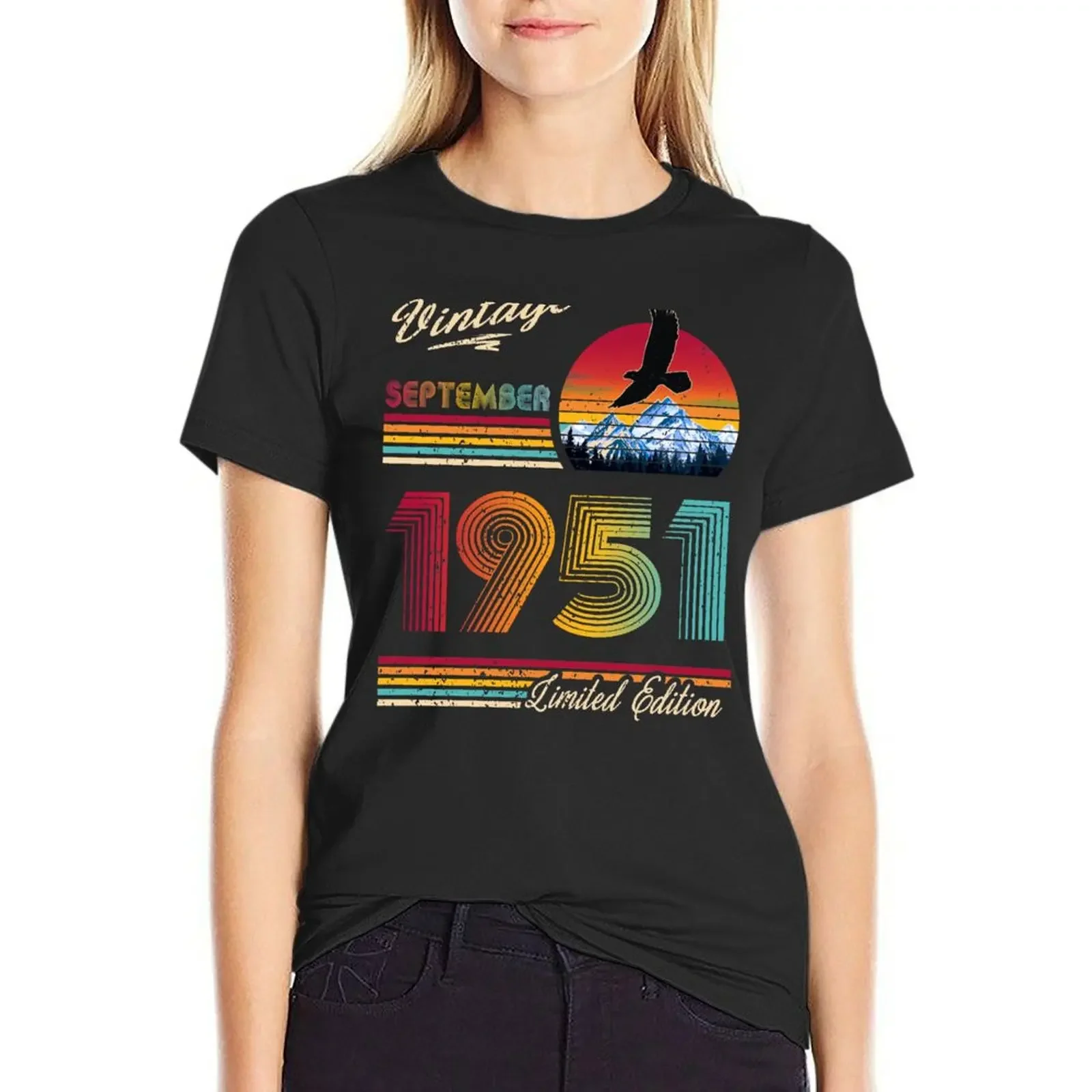 

September 1951 Birthday T-Shirt lady clothes Female clothing customs animal print shirt for girls luxury designer clothing Women