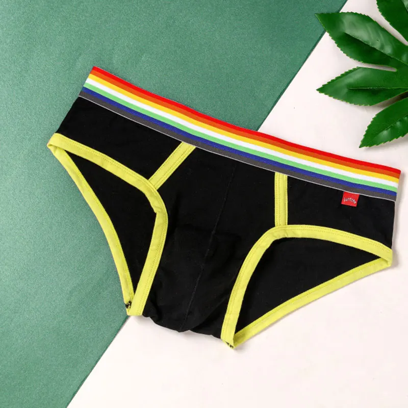 Sexy Mens Underwear Rainbow Belt Briefs Fashion Cotton Panties Youth Breathable Underwear Briefs Low Waist Underpants For Male