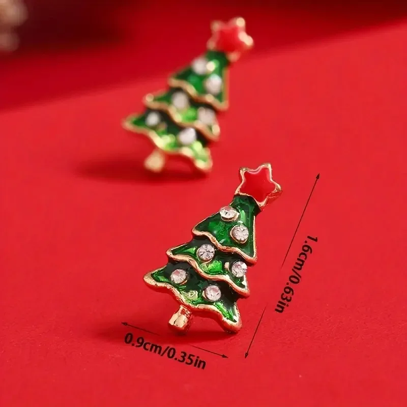 اللون الأخضر شجرة عيد الميلاد وأقراط للنساء فريدة من نوعها الصقيل المينا الأحمر نجمة مجوهرات عيد الميلاد فتاة هدية عيد الحب