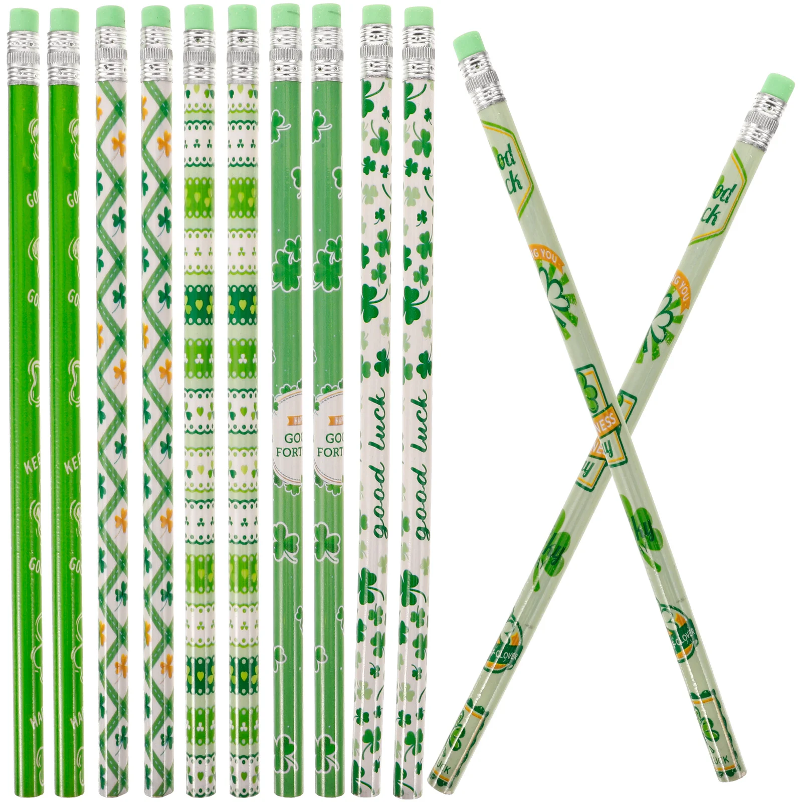 12 Pcs Coloring Cartoon Four Leaf Pencil Pupils Pencils Wooden St Patrick Day Designed Students