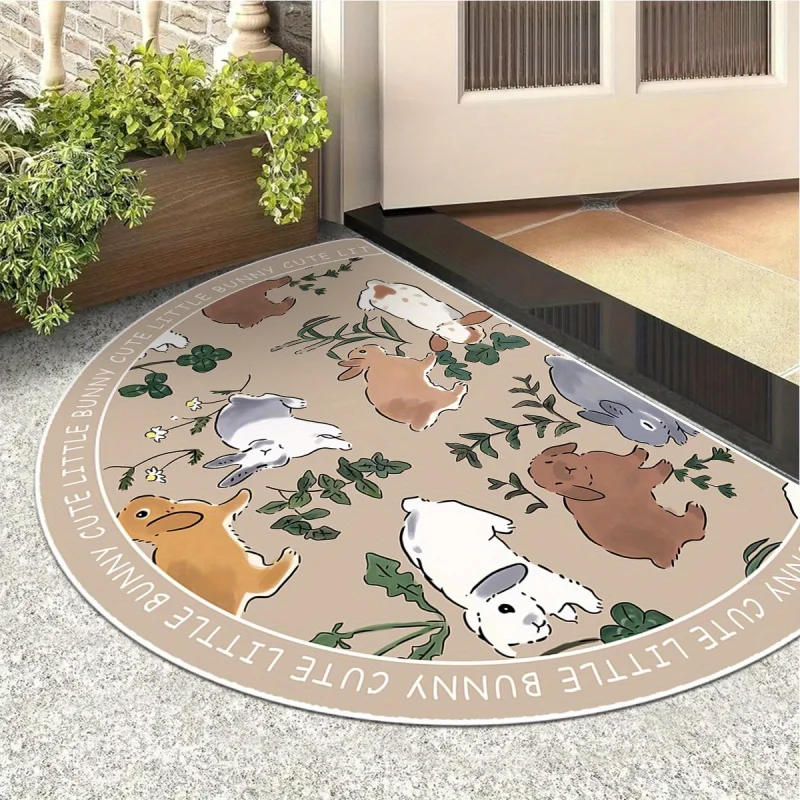 VIKAMA Cartoon Rabbit Semi-Circular Doormat Non-Slip Entrance Welcome Mat Children's Room Kitchen Rug Home Decor