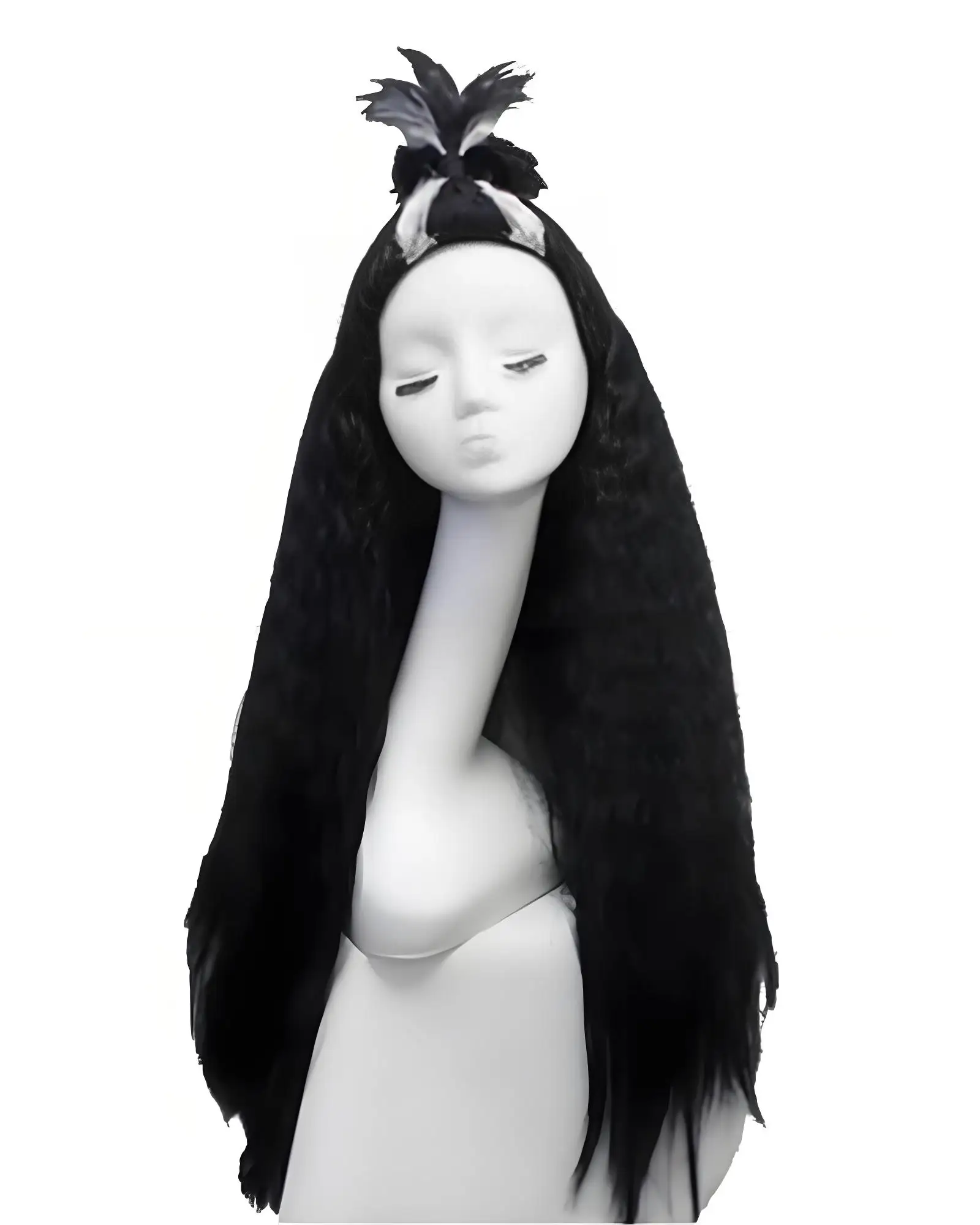 Black 80cm Fluffy Anime-Style Cosplay Wig for Men – Blue-Skin Warrior Inspired Costume Wig, Custom-Made Character Wig