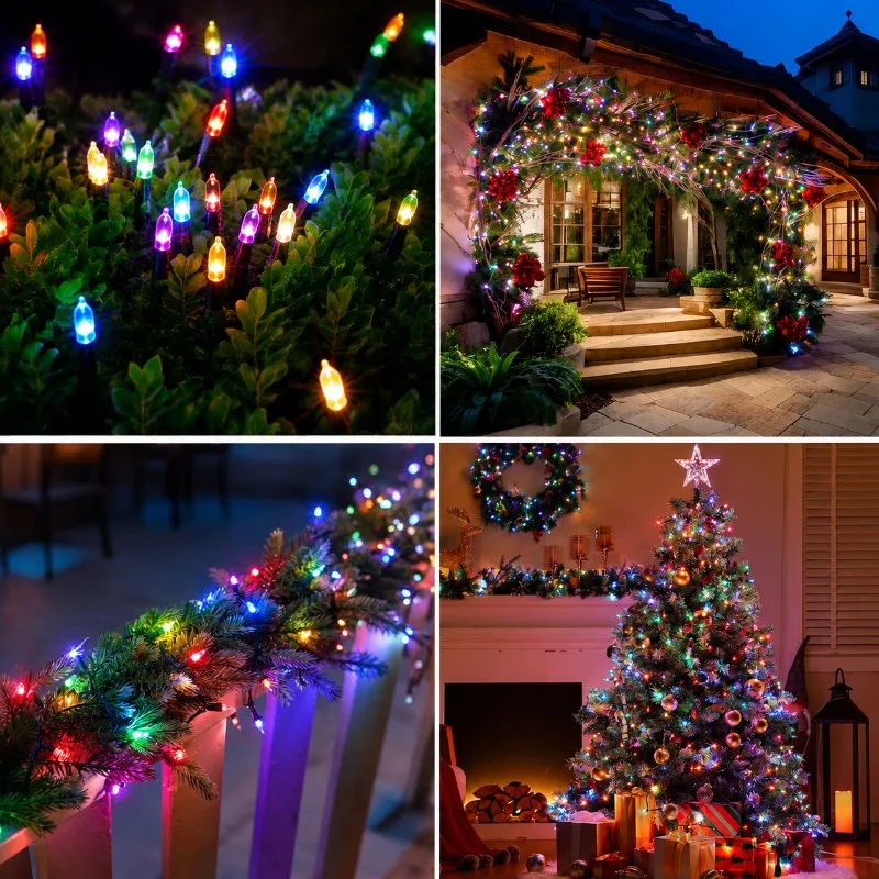 Holiday Christmas String Lights Mini Bulb Cover Battery Powered Warm White Multicolor 8 Modes Waterproof IP54 Rating Displays