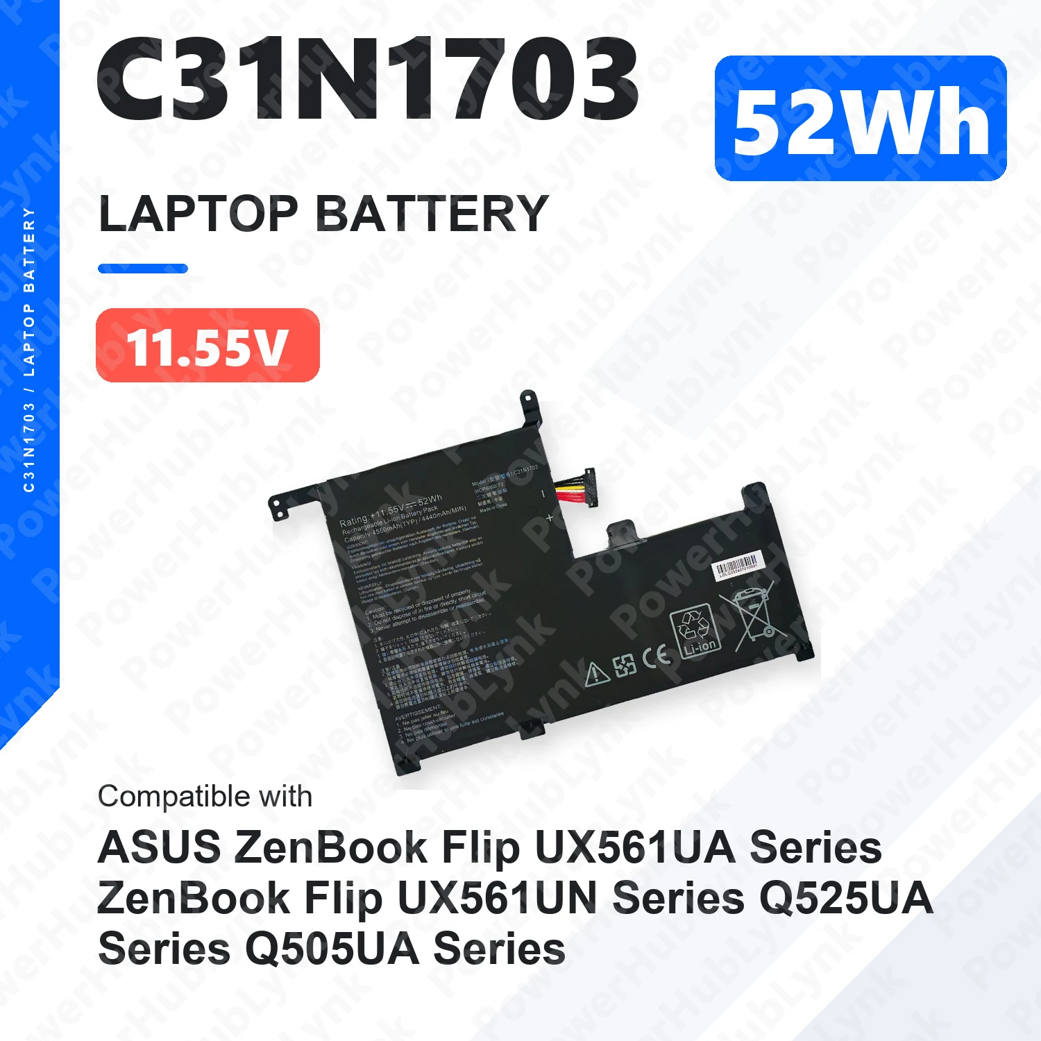 C31N1703 11.55V 52Wh Laptop Battery For ASUS ZenBook Flip UX561U UX561UA UX561UN Q525UA Q505UA 0B200-02650100 3ICP6/60/72