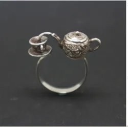 Personalised Creative Teapot Men's & Women's Tea Cup Ring Fashion Novelty Teapot Pouring Ring Holiday Party Jewelry Accessories