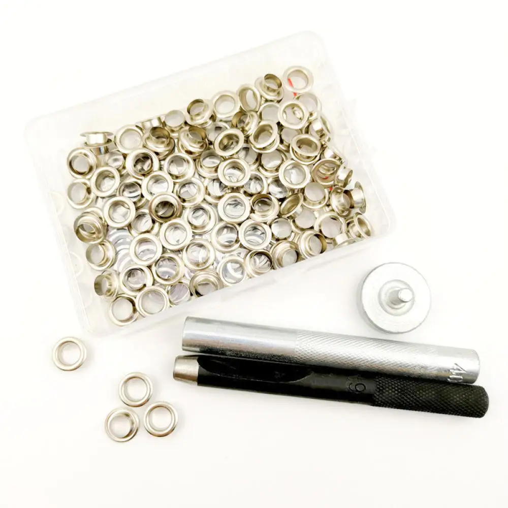 100 6mm Brass Grommet Eyelet Kit Durable Metal Fasteners For Canvas Tarpaulin Shoes Belts Backpacks Leather Craft Repair Tools