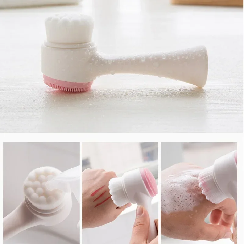 1pcs 3D Silicone Facial Wash  Manual Cleansing Brush Facial Cleanser Soft Bristle Cleaning Brush Double-sided Massage Brush