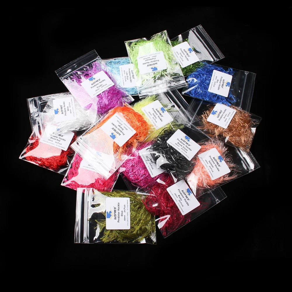2M/Packung Predator Hackle Single-Sided Chenille Predator Hackle Fliegenbindematerial für Streamer-Körper Forelle Pike Muskie Predator – Detail 7
