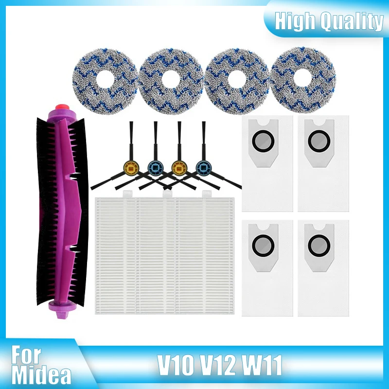 استبدال عدة ل ميديا V10 V12 W11/Eureka J12 الترا جهاز آلي لتنظيف الأتربة فرشاة جانبية رئيسية فلتر Hepa كيس لجميع الغبار خرقة الملحقات