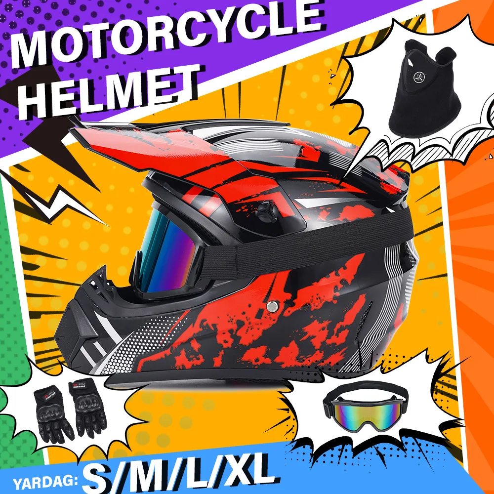 

Full Face Motorcycle Helmet DOT Certified-Lightweight ABS Shell with Goggles Gloves Face Mask Windproof Riding Gear Unisex