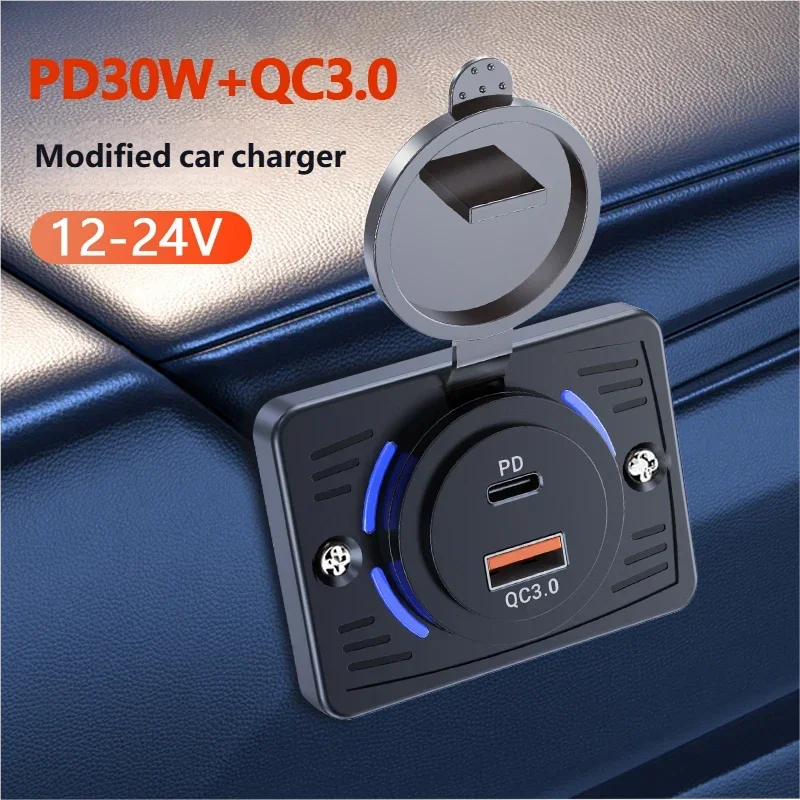 شاحن سريع 12 فولت/24 فولت RV منفذ USB مزدوج USB PD30W + QC3.0 شاحن سيارة لوحة مقابس مقاوم للماء لملحقات شاحنة حافلة RV #4