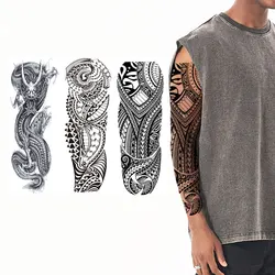 Waterproof Temporary Tattoo Stickers Dragon Totem Geometric Big Arm Sleeve Tatoo Fake Tattoos for Men Women