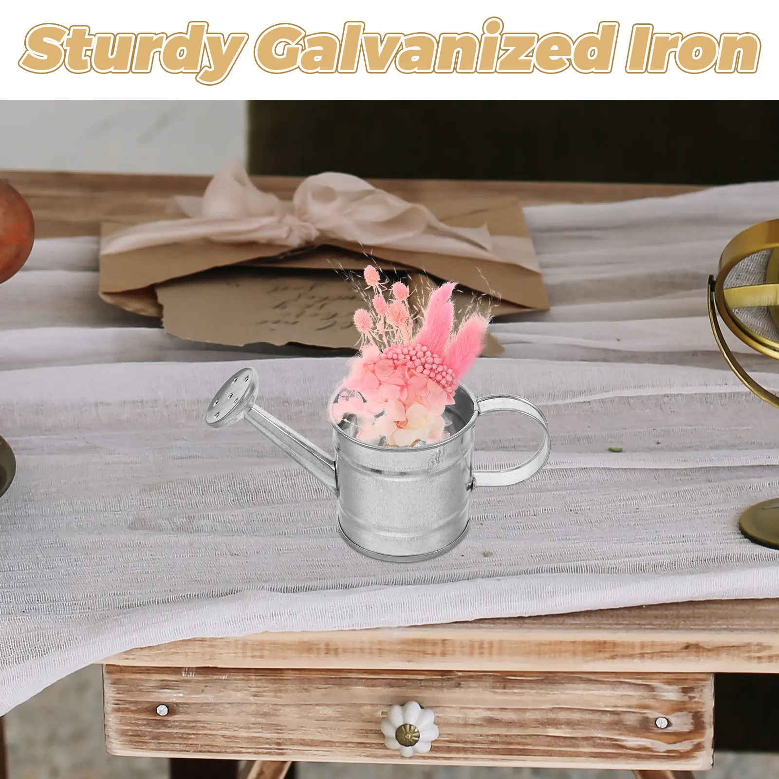 4Pcs Tiny Galvanized Metal Bucket Round Flower Pot Watering Can Decorative Storage Container for Desk Bookshelf Succulents view 3