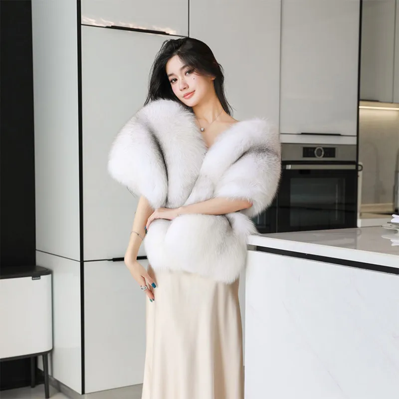 Luxury Brand Ladies Scarf Soft Long Shawl Winter New Scarf Fur Fox Fur Large Scarf Two Pocket Shawl