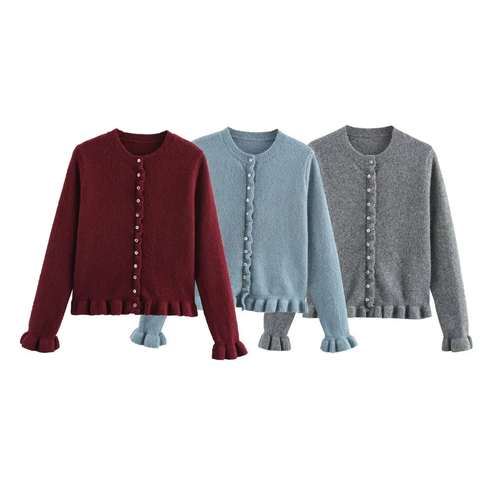 유럽과 미국의 패션 라미네이트 라운드 넥 긴 소매 니트 카디건 여성 탑 봄 가을 새로운 스타일 E3A417