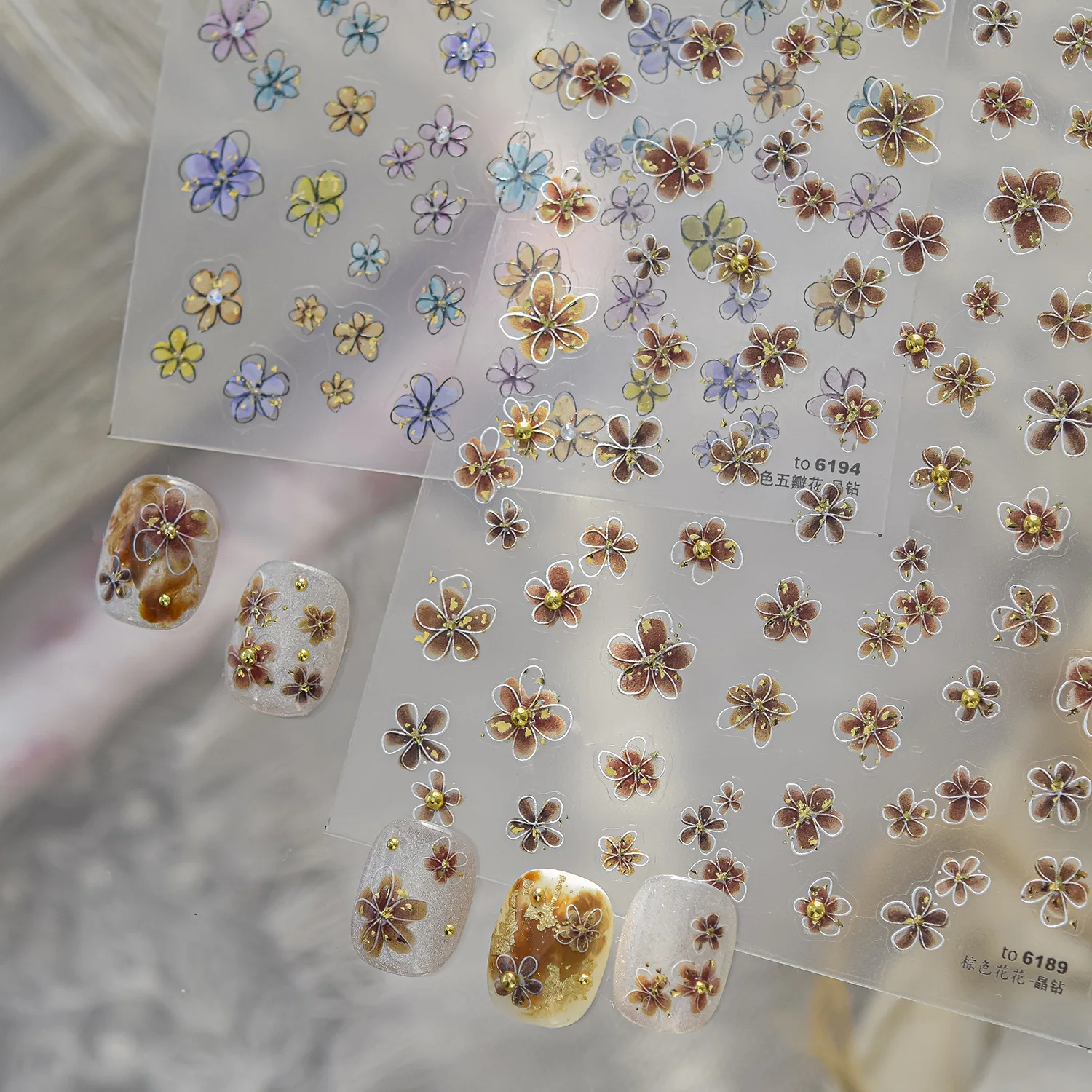 Colorful Five Petal Flower 5D Nail Stickers Luxury Rhinestone Self-adhesive Nail Stickers For DIY Manicure Nail Art Decoration