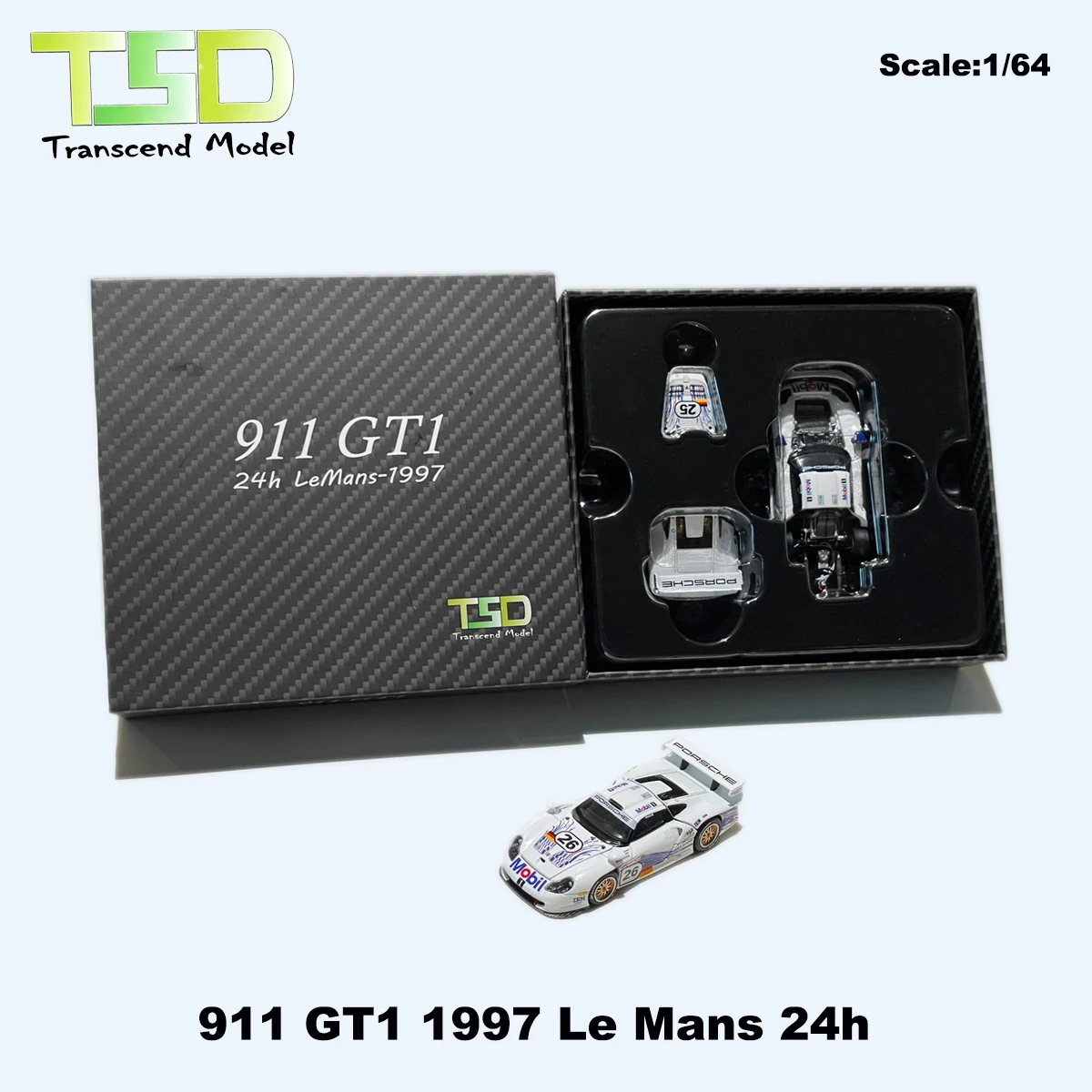 TSD 1:64 911 GT1 1997 Le Mans 24h Branco Mobil Racing # 25/ # 26 Modelos de Carros em Miniatura com Peças Destacáveis em Estoque