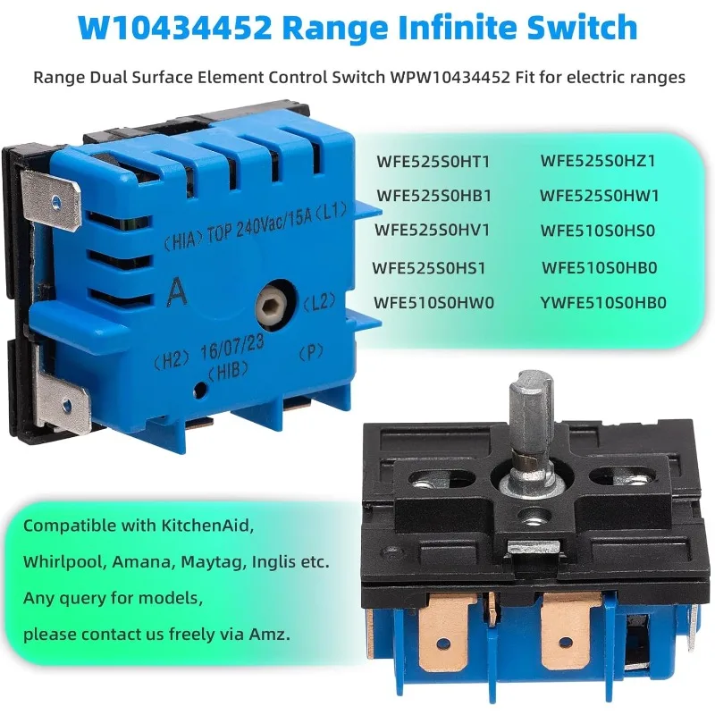 Immagine 5: Interruttore a doppio interruttore infinito per fornelli W10434452 - Compatibile con Whirlpool, Maytag, KitchenAid, Amana, Inglis - Sostituisce PS11754687 e altro ancora
