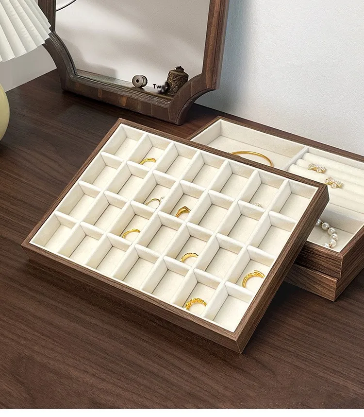 High-end Walnut Pattern Jewelry Tray Large Capacity Multi-grid Ring Necklace Stud Earrings Jewelry Storage Display Tray