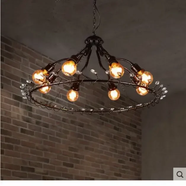 

Industrial wind round crystal decorative chandelier restaurant retro nostalgic living room personality creative art droplight