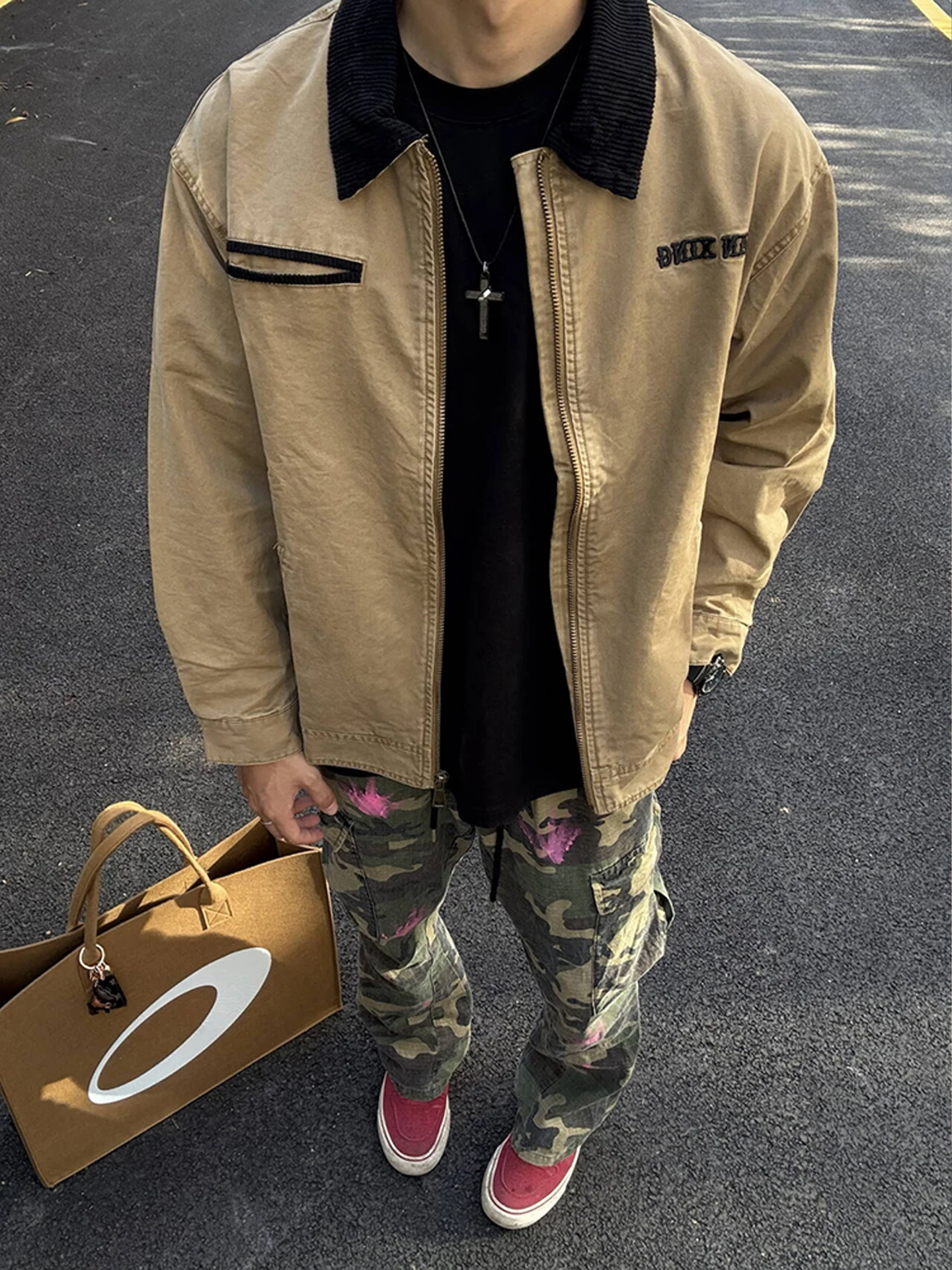 خمر ديترويت الرجال ort Jaet الكاكي ملابس العمل طوق الخريف أعلى الأمريكية الراقية الشعور تنفس رقيقة طويلة Sve