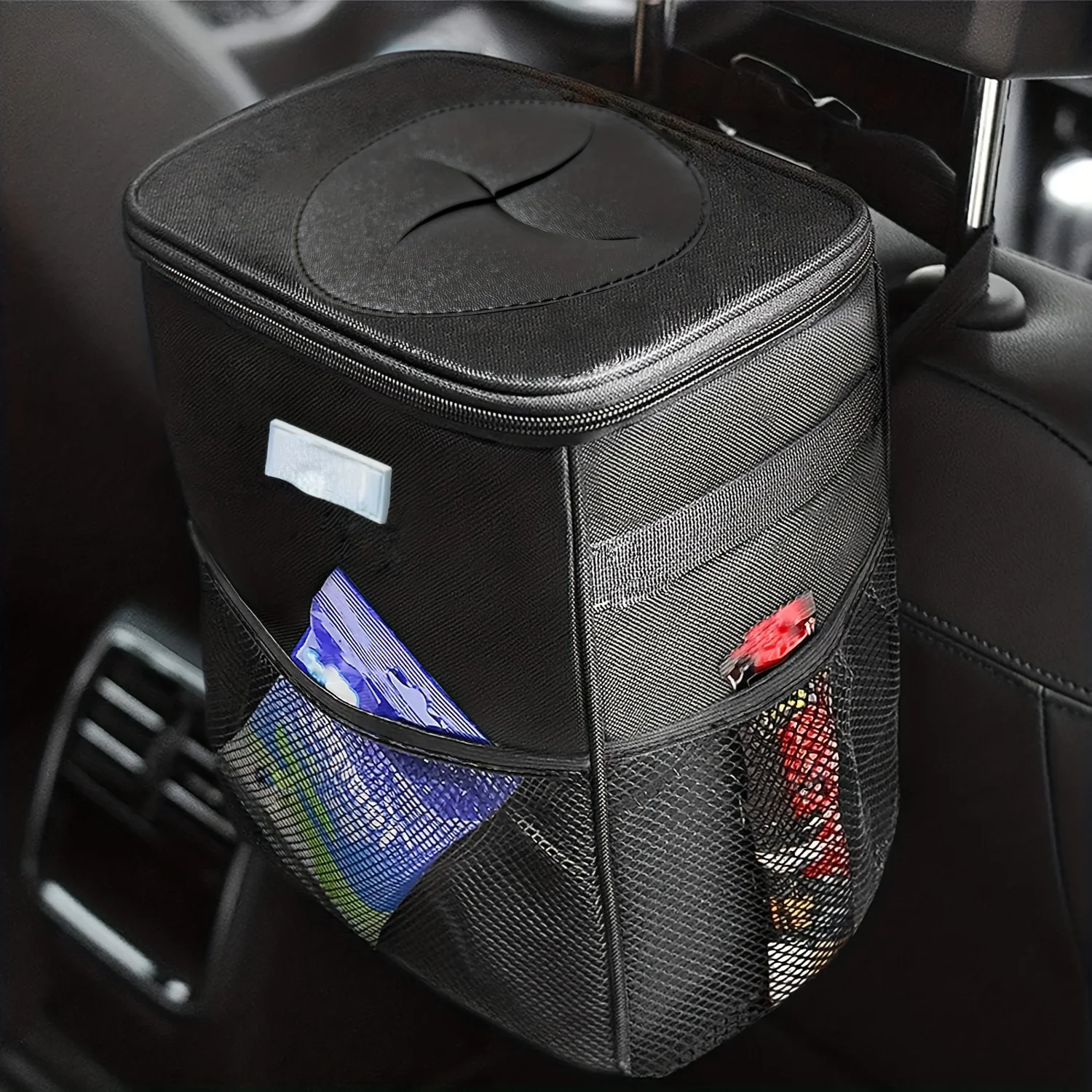 Car Trash Can With Lid And Storage Pockets, 100% Leak-Proof Car Organizer, Waterproof Garbage Can, Multipurpose Trash Bin For Ca