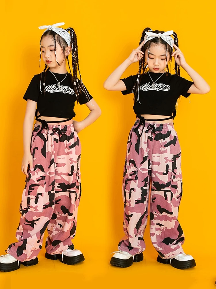 2022 Jazz Dance เสื้อผ้าสำหรับสาว Hip Hop เครื่องแต่งกาย Cropped T เสื้อกางเกงฤดูร้อนเด็กประสิทธิภาพ StreetWear BL8169