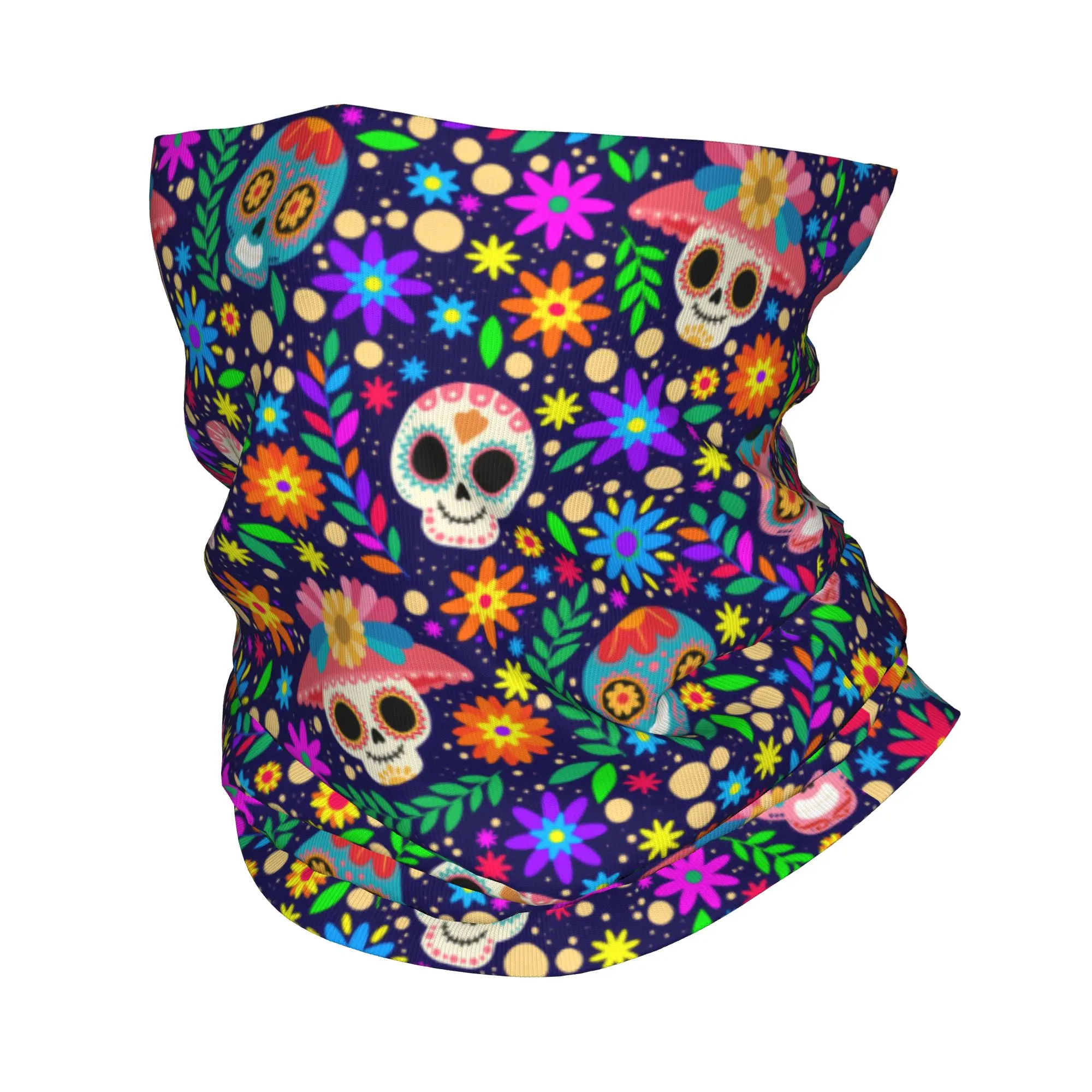 Mexican Flowers Day Of The Dead Sugar Skull Winter Headband Neck Warmer Women Men Hiking Running Tube Scarf  Face Bandana Gaiter
