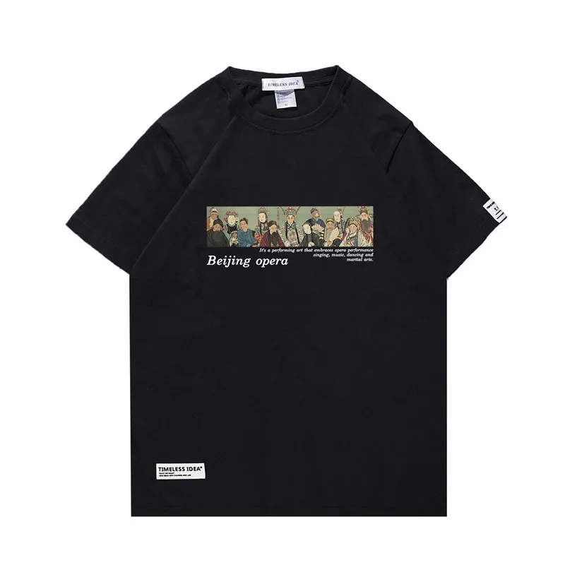 

Loose Fit Pure Cotton Short Sleeve T-Shirt with Classic Peking Opera Print Trendy Casual Wear for Couples Summer New Arrival