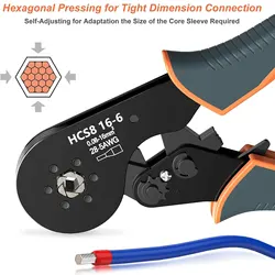 HSC8 16-6 Self-Adjustable Ratchet Crimping Pliers for End-Sleeve Terminals Hexagonal Wire Ferrule Hand Crimper Tool 0.08-16mm²