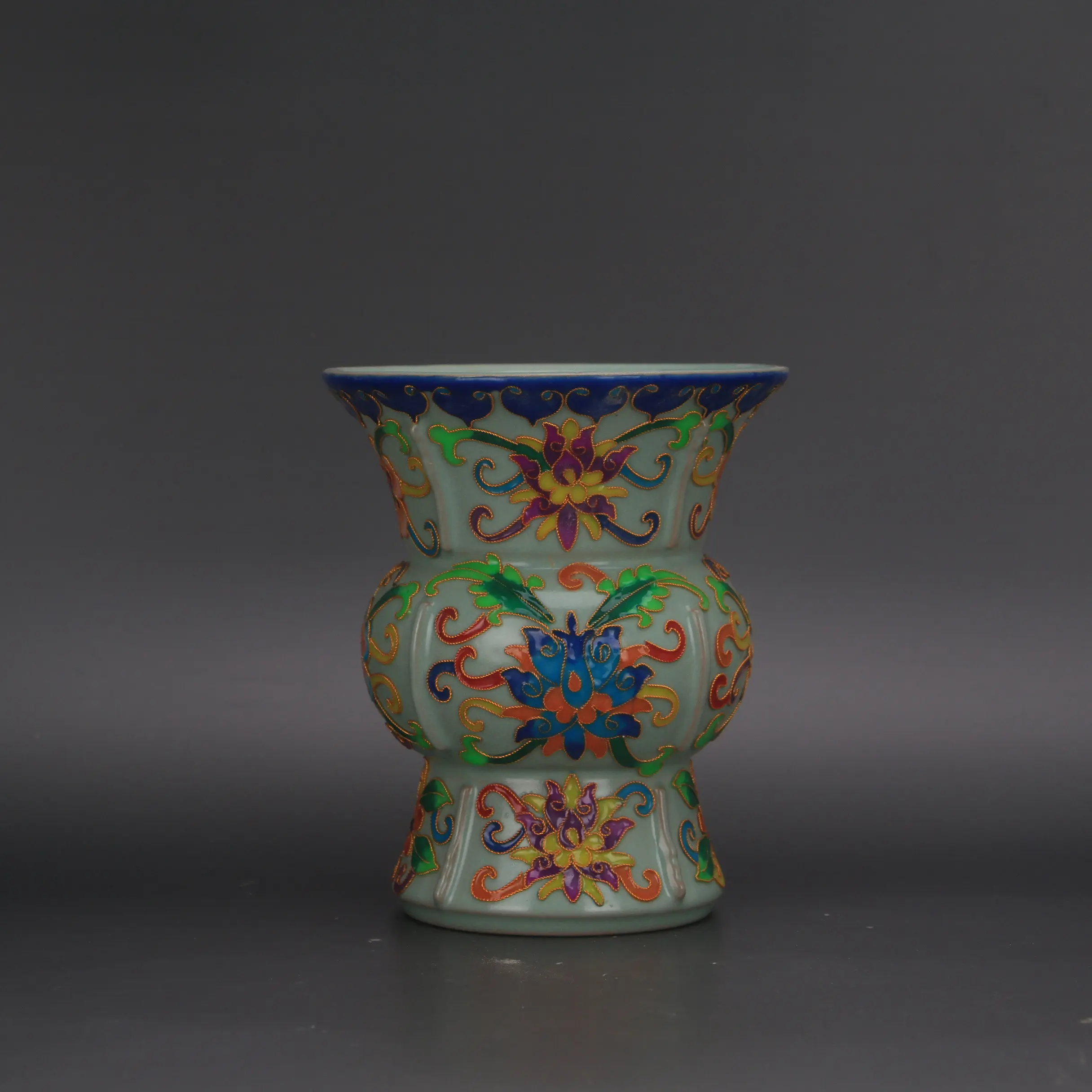 Qing Dynasty Style Ru Ware Cloisonne Enamel Floral Scroll Zun Vase Porcelain Home Decor Collectible
