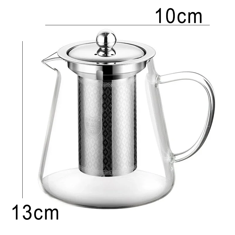 Large Capacity High Borosilicate Heat Resistant Glass Teapot with Stainless Steel Tea Strainer Infusers Jug Home Glass Teaware
