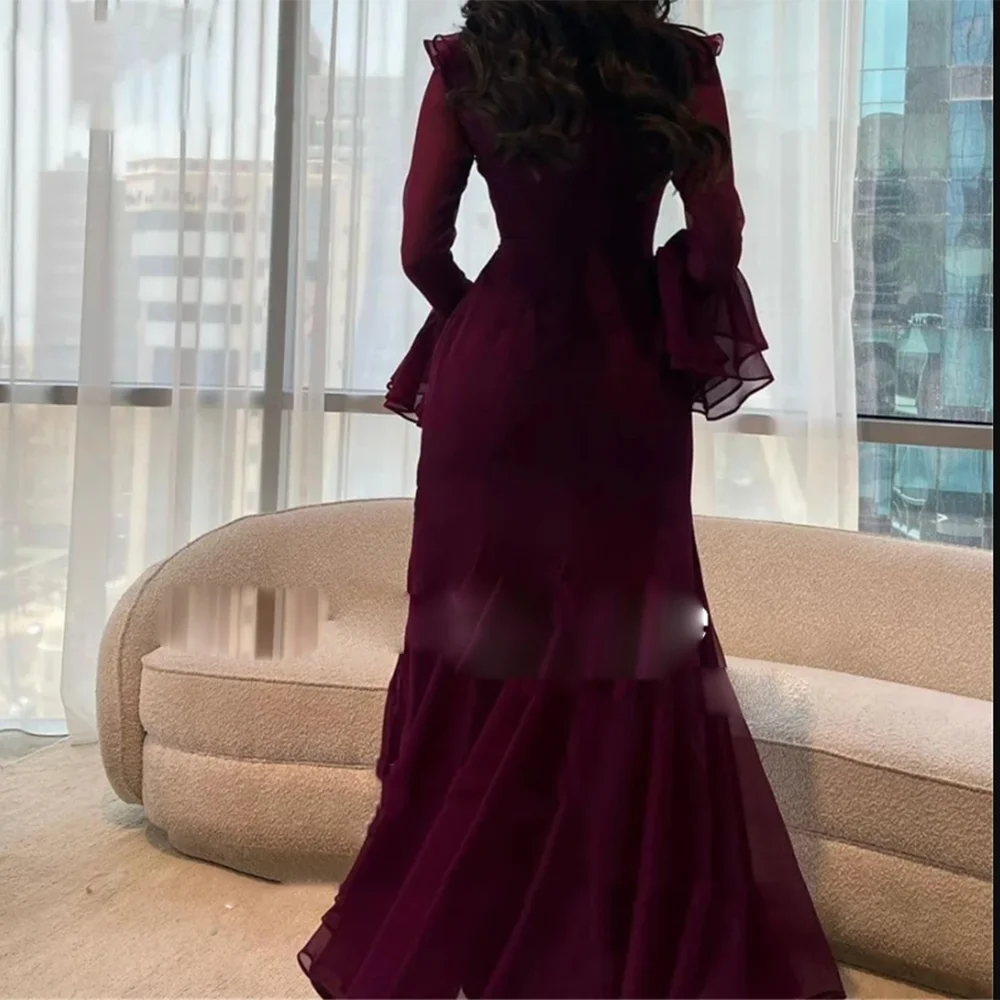 Palace Style High-end Banquet Dresses Square Neck Slim Backless Flared Sleeve Elegant Ankle-Length Gowns  for Party Pageant Prom