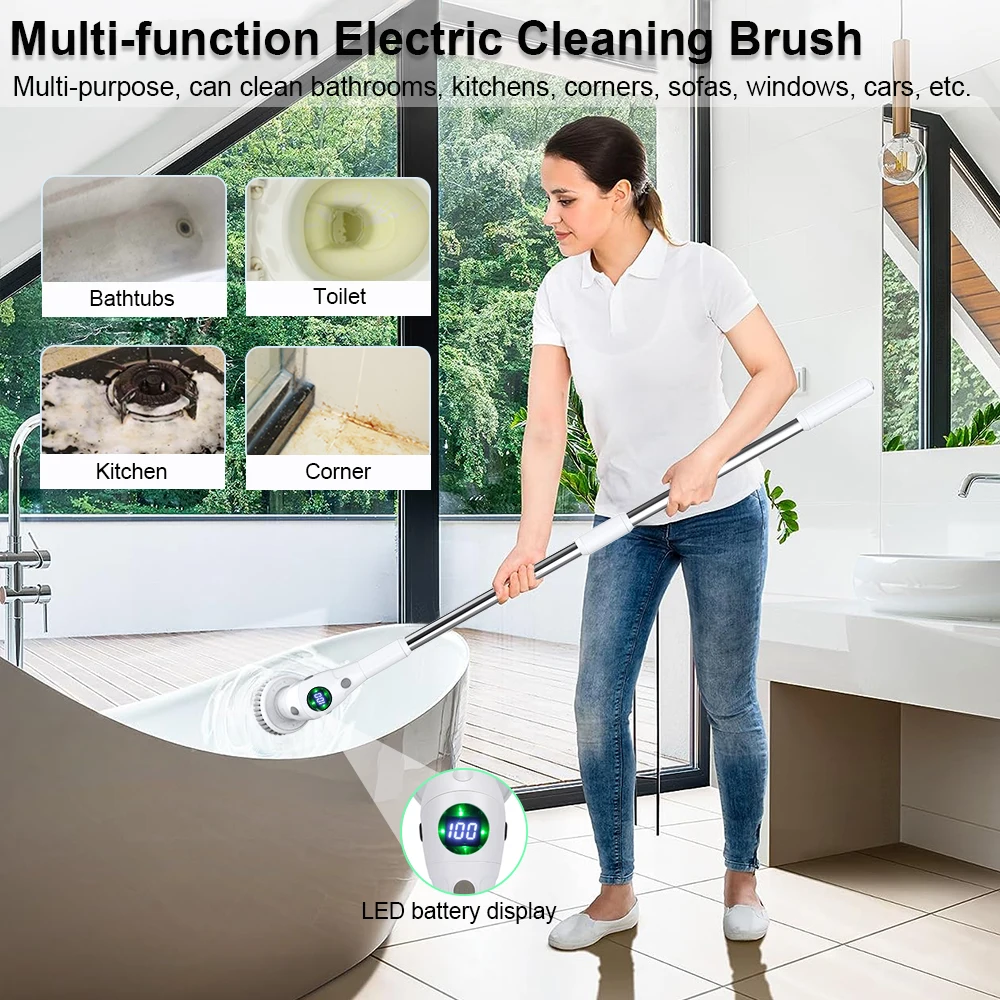 Electric Cleaning Brush Wireless Rotatable Multifunctional Wash Brush for Kitchen Bathroom Toilet Cleaning Brush Cleaning Tool