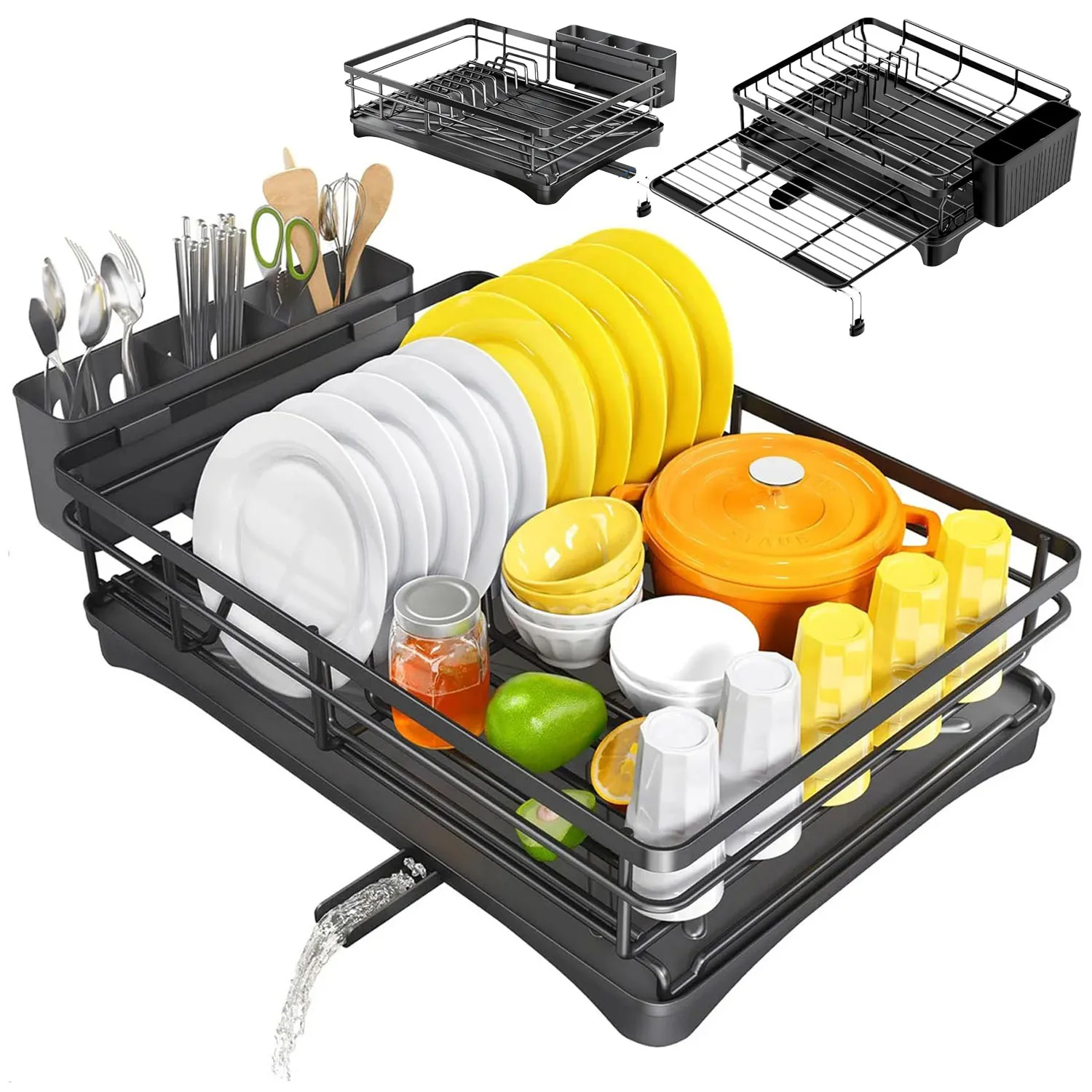 

Extendable Dish Rack Large Sink Drying Dishs Drainer for Kitchen Counter Dishs Drying Storage Rack Stainless Steel Dish Strainer
